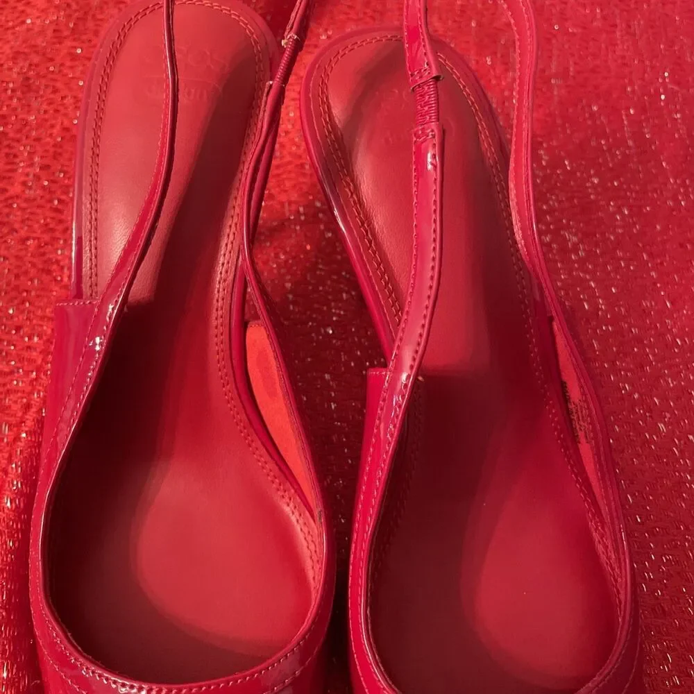ASOS Design Red Patent Slingback Kitten Heels Pointed Toe Pumps 9 New